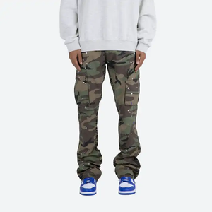 Commercio all'ingrosso personalizzato vernice Splatter Multi tasca impilati pantaloni da carico svasato Baggy Camo lavoro in poliestere tattico Mens Pan di carico - Product Image 5