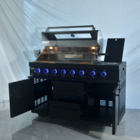 Barbecue à gaz autoportant en acier inoxydable 304 noir avec 4 brûleurs, revêtement poudré, et combinaison évier/réfrigérateur, commande par bouton, haute performance