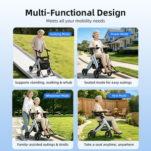 Multi-Functional Portable Lightweight Folding 4 in 1 Electric Wheelchair Scooter Walker <b>Rollator</b> for Elderly Shopping Cart - Product Image 5