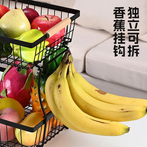 Double Layer Fruit And Vegetable Basket Black Rectangle Large Capacity Kitchen Storage Basket With Banana <b>Hook</b> Standing Type - Product Image 5