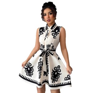 Novedad de Verano 2026: Vestido sin Mangas con Estampado de Moda Europea y Americana para Mujer, con Cintura Imperio y Lazo - Product Image 5