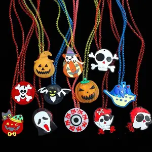 Nicro Halloween Supplies Acessórios Crianças Luminous Necklace Led Flash Pumpkin Glow In The Dark Ghost Head Pendant Brinquedos