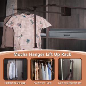 Support mural en alliage d'aluminium Mocha Lift pour cintres, <span class=keywords><strong>kit</strong></span> d'organisation de <span class=keywords><strong>placard</strong></span> avec étagères à vêtements, rangement gain de place pour armoire - Product Image 3