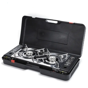 軽量ポータブル二重バーナーガスストーブステンレススチール屋外キャンプ用クックトップ手動燃料用 - Product Image 4
