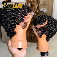 Perruque Courte Bouclée Pixie en Cheveux Humains ShowReal, Perruque Brésilienne 13x4 Full Lace Frontale pour Femmes, Perruque Lace Front Sans Colle