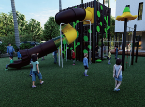 Aire de jeux extérieure pour enfants 3-12 toboggan ensemble sous-marin thème feuille mur thème haute qualité bas prix pas cher - Product Image 5