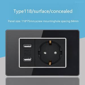 Enchufe de pared con interruptor de luz, doble puerto USB tipo C, estándar europeo, de vidrio templado, con tres entradas de corriente. - Product Image 6