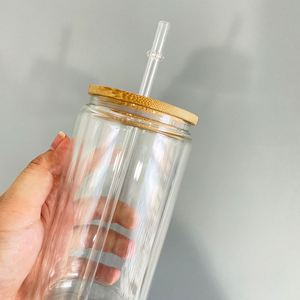 12Oz <b>Double</b> <b>Wall</b> Sublimation 25Pcs/Case Snow Globe Crystal Clear Glass Can for Iced Coffee, Soda With Lids - Product Image 4