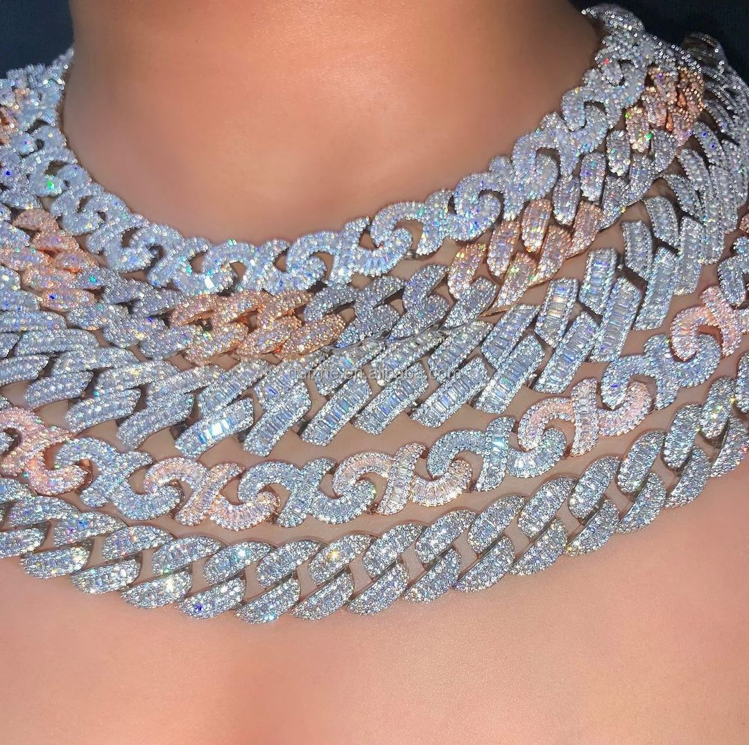 Iced Out Bling 19mm CZ Cuban Link Chain Necklace Silver Plated