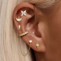 Bijoux de piercing pour oreille, boucles d'oreilles à anneau, labret plat en forme de papillon S925, piercing pour conch, tragus, daith, hélix, cartilage, pour les fêtes