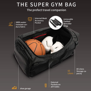 <span class=keywords><strong>Bolsa</strong></span> Deportiva de Viaje de 65L, <span class=keywords><strong>Bolsa</strong></span> de Gimnasio, <span class=keywords><strong>Bolsa</strong></span> de Deporte Personalizada para <span class=keywords><strong>Hombre</strong></span> y Mujer con Compartimento para Zapatos y Bolsillo Impermeable - Product Image 2