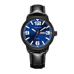 Men's watch leather strap double calendar stylish large dial <b>waterproof</b> quartz <b>wristwatch</b> trendy men's watch for students - Product Image 1
