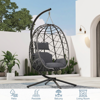 Chaise suspendue en rotin pour intérieur et extérieur avec support et pédale, idéale pour les jardins, les cours, les balcons et les chambres