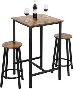 Fancy Decorative Home <b>Bar</b> Furniture Wood Top Metal Base Drink <b>Table</b> Chairs for <b>Kitchen</b> Pub or Club Decorative Supplies - Product Image 1