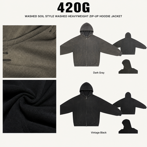 เสื้อฮู้ดดี้ผ้าคอตตอนหนาน้ำหนัก 420 กรัม แบบซิปเต็มตัว สไตล์วินเทจ สตรีทแวร์ ทรงโอเวอร์ไซส์ สำหรับทุกเพศ รับผลิตแบบ OEM ODM - Product Image 6