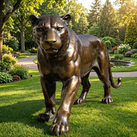 Statue de Léopard Accroupi en Bronze - Grande Sculpture Animale en Bronze Doré pour Villa, Manoir ou Cour d'Hôtel