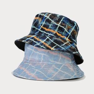 Wholesale Unisex Plaid Graffiti Mesh <b>Reversible</b> Sunshade Fisherman's <b>Hat</b> Sun <b>Bucket</b> <b>Hats</b> - Product Image 2