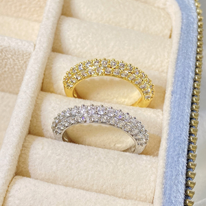 Anillos Clásicos de Eternidad, Latón Chapado en Oro de 18K, Circonita Cúbica Redonda con Engaste Pavé, Joyería Unisex para Boda - Product Image 1