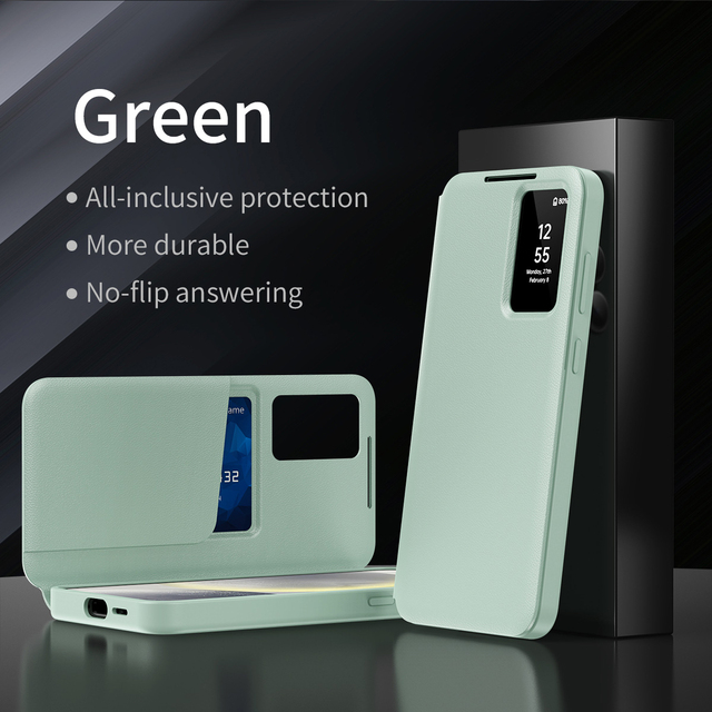 PU Leather Smart Window S-View Flip Phone Cover With Auto Wake/Sleep Case for Samsung Galaxy S24 S23 S22 S25 Plus S25 ultra