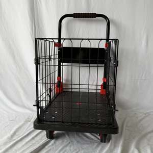 Enclosed Platform Trolley with Cage Plastic <b>Handcart</b> with Fence Trolley Cart Mesh Hand Truck Made in China - Product Image 2