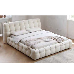 Сливочные кровати на заказ из ткани, современная мягкая кровать для хранения, роскошная полноразмерная деревянная двуспальная кровать размера «King-Size» - Product Image 4