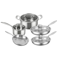 Ensemble de 9 casseroles et poêles en acier inoxydable 304 à 3 couches, sans revêtement antiadhésif, compatible induction, avec couvercles en verre