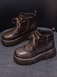 Stivali Chelsea da <span class=keywords><strong>Donna</strong></span> di Alta Qualità con Suola Spessa e Fodera in Pile, <span class=keywords><strong>Stivaletti</strong></span> Casual con Lacci e Rialzo Interno, Versatili e Nuovi - Product Image 2