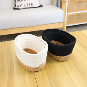 Wholesale Large Foldable Kids Natural Woven Straw Baby Cloth Toy Cotton Rope Storage Basket Rattan Storage Baskets