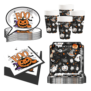 DAMAI New Halloween Theme Black and White Color Pumpkin Tableware Sets with Disposable Paper Dessert Plate Party Tableware Kits - Product Image 1