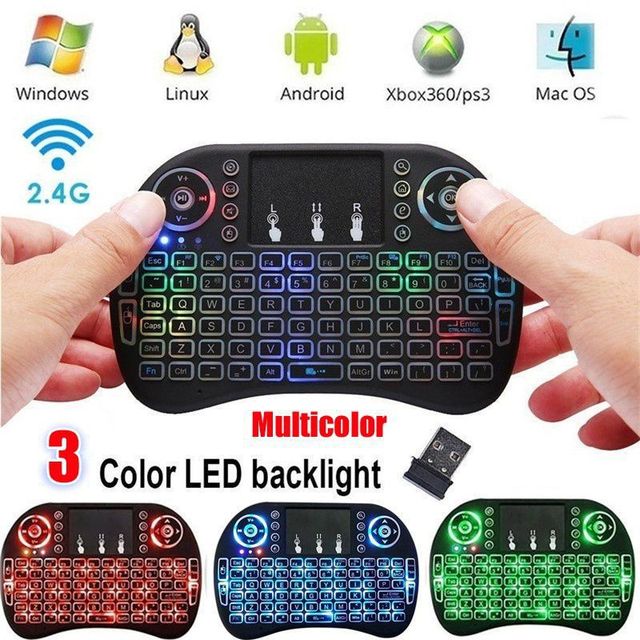Wholesale Wireless Mini Backlight Keyboard English Russian Spanish 2.4G Air Mouse Remote Touchpad for Android TV Box Computer I8