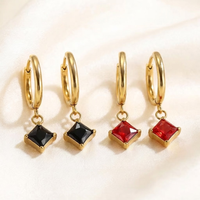 Boucles d'oreilles créoles Huggie carrées en acier inoxydable plaqué or PVD 18 carats avec zircone cubique, tendance, brillantes, breloques en pierres précieuses, vente en gros