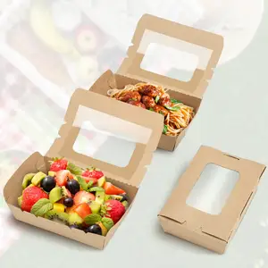 Tek kullanımlık Kraft kağıt kutuları çerezler kekler salata için özelleştirilmiş kağıt kap Kraft gıda kapları çıkar