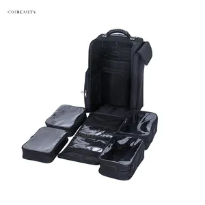 FAMA direct supplier KONCAI Fashionable and Portable New Rolling Travel Cosmetics Organizer Box Trolley Makeup Train Case