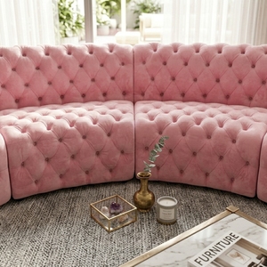 Set di Divani Chesterfield in Velluto di Lusso Moderno per Soggiorno, con Gambe in Acciaio Inox, <span class=keywords><strong>4</strong></span> Posti, Sezionale, Rosa, per Villa - Product Image 4