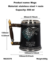 Chope à bière gothique en acier inoxydable pur à double paroi, 600 ml, écologique, durable, casque de loup, chope de chevalier, pour la maison, l'hôtel