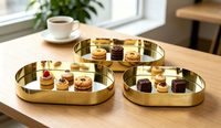 Ovales Gold-Metall-Tablett-Set mit Spiegelbasis, Dekorative Spiegeltabletts für Schmuck, Kosmetik, Dessert-Tisch, Heim, Hochzeit, Party-Dekoration