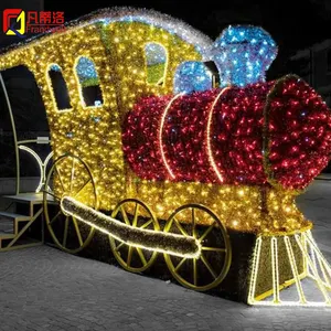 מותאם אישית מסחרי חיצוני עמיד למים גדול חג המולד רכבת אור מוטיב led 3d חג המולד מוטיב אור לקישוט