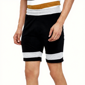 Men's <b>Black</b> 100% Cotton Eco-Friendly Mid Waist Bermuda Shorts with Gray Hem Drawstring Casual Sportswear - Product Image 3