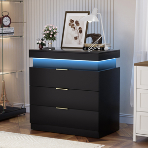 Modern Nightstand with <b>Drawers</b> LED Light Bedroom Storage <b>Side</b> <b>Table</b> - Product Image 3