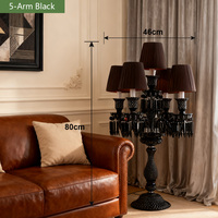 Lustre de table élégant à base de cristal noir sculpté, abat-jour en tissu plissé pour villa de luxe, hôtel, chambre d'hôtes