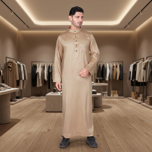 Thobe Saoudien Beige Premium pour Hommes, Kandura Arabe à Manches Longues avec Col Montant pour Acheteurs du Moyen-Orient et d'Europe – Modèle Classique - Product Image 3