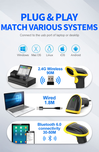Escáner de código de barras 2D inalámbrico con Bluetooth 2.4G de largo alcance, lector de códigos QR portátil con modo de detección automática para punto de venta en almacén - Product Image 6