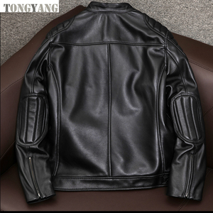 Jaqueta TONGYANG de Couro Bovino Legítimo Estilo Motociclista Clássico Masculina Slim Tamanhos Asiáticos S-6XL - Product Image 4