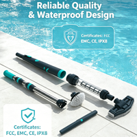 Aspirateur de piscine sans fil à perche télescopique pour piscines enterrées, aspirateur de piscine portatif pour spas/bains à remous avec brosse ronde électrique