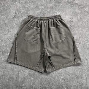 Shorts d'été rétro pour hommes en stock, en gros, en coton 100% tissé, délavé et vieilli, taille mi-haute, coupé-cousu, coupe oversize, streetwear vierge - Product Image 4
