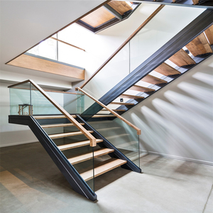 Conception d'escalier en bois massif de chêne rouge américain de haute qualité avec double faisceau de Foshan - Product Image 2
