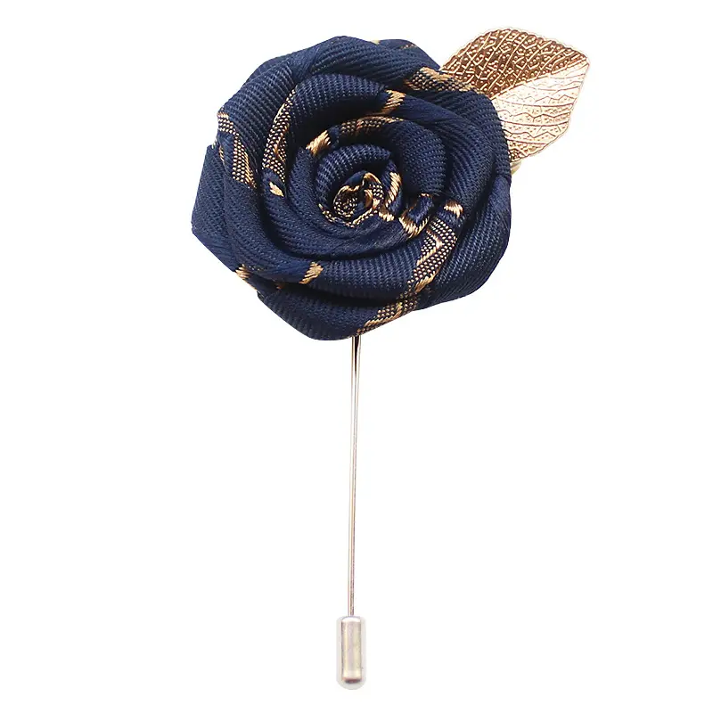 Handmade Ribbon Rose Collar Pin Uniform Corsage Pocket Towel High Quality Webbing Lapel Pin Men'S Brooch For Wedding