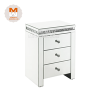 Table de chevet moderne à trois tiroirs avec miroir en verre diamant argenté pour chambre à coucher