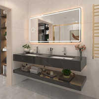 Vente en gros de vanité flottante à double évier, surface solide, meubles de salle de bain en pierre frittée, lavabo mural, armoire combinée