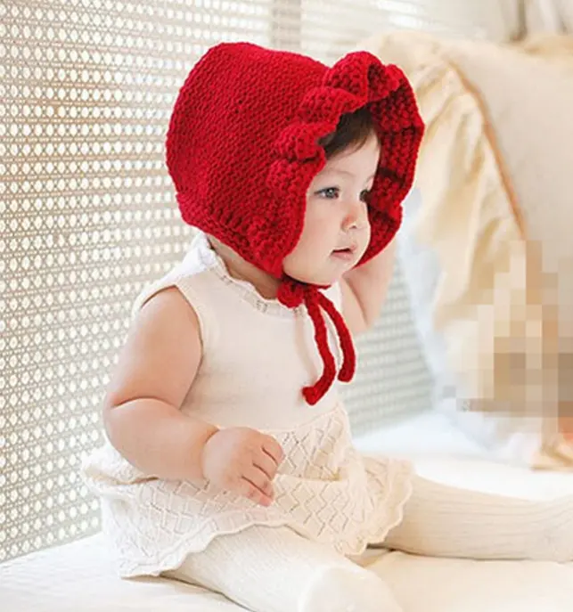 تصميم جديد الشتاء محبوك الأميرة الطفل حزام الذقن جديلة الصوف كشكش قبعة طفلة طفل أطفال ليتل الأحمر ركوب هود قبعة
